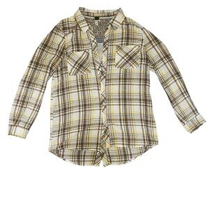 We The Free Brown and Yellow Button Down Shirt Casual Plaid